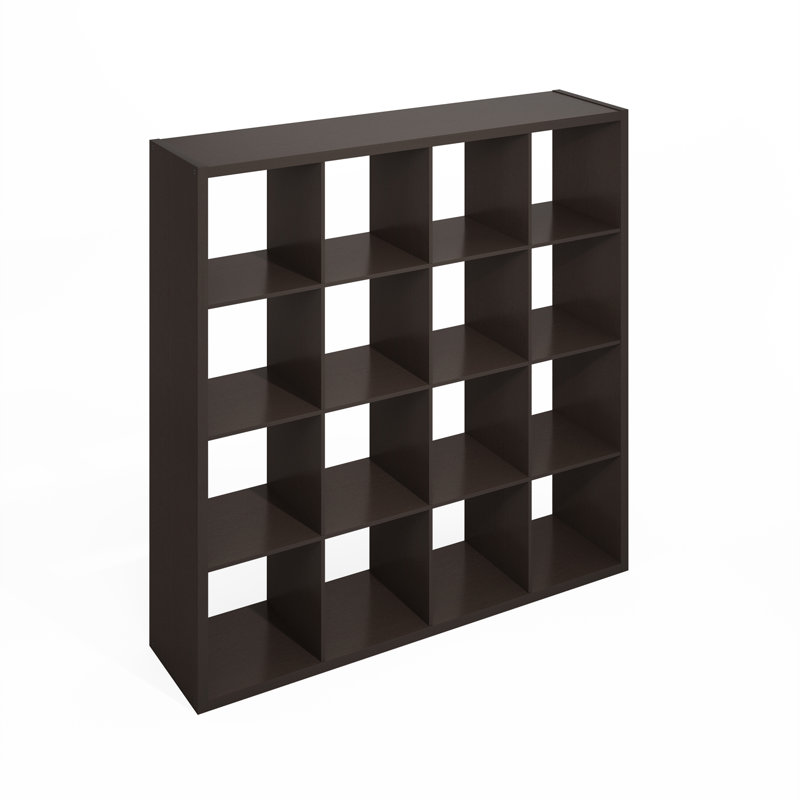 Organisateur de rangement à cube ouvert Latitude Run® Sisler, tablette debout, 16 cubes, blanc, Chêne foncé