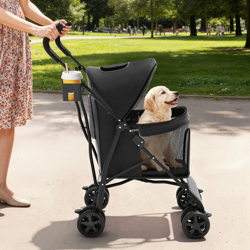 Foldable Lightweight Pet Stroller for Cats & Dogs 4-Wheel Standard Trolley for Pets, Black