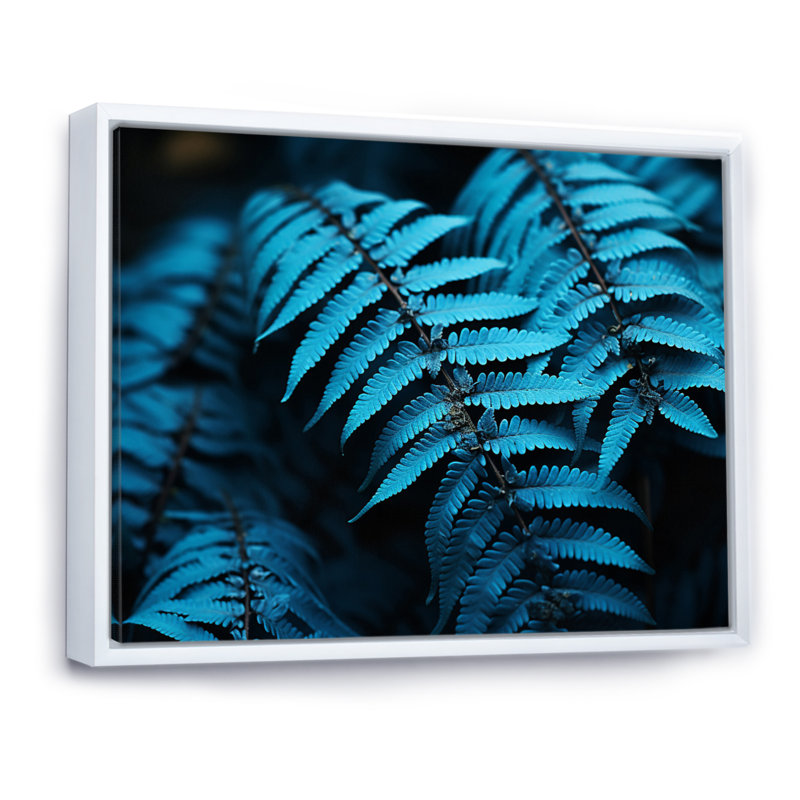 Ferns Turquoise Whimsy I - imprimé, H 16 po x l 32 po x P 1 po, Cadre flottant blanc