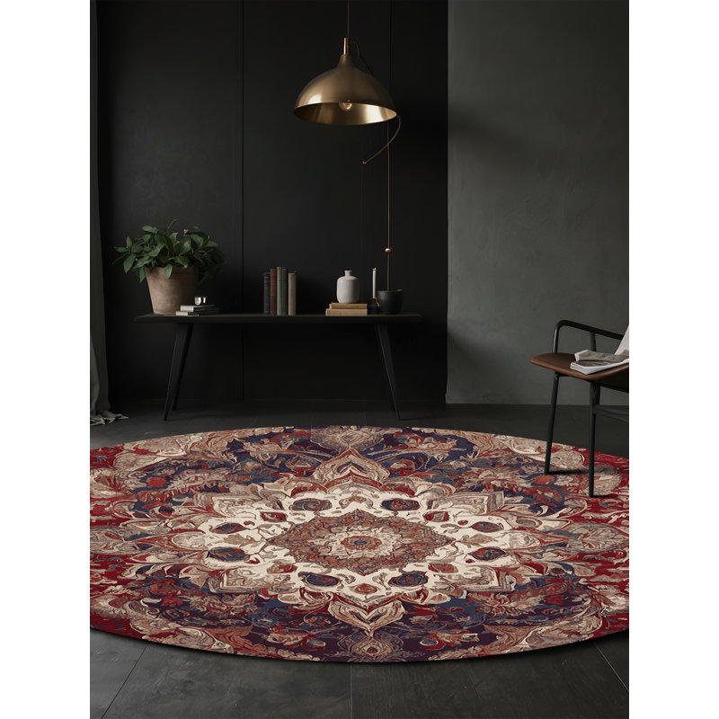 Machine Washable Red Area Rug, Round 4'