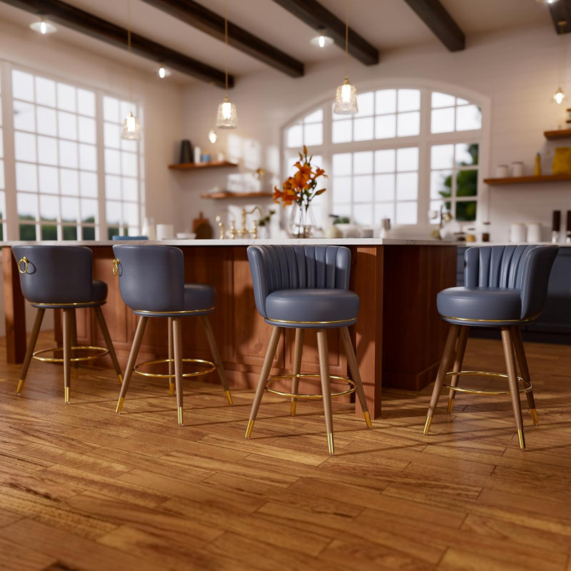 Ensemble de 4 tabourets de bar rotatifs à hauteur de comptoir 24 po Anneli et pieds en bois pour îlot de cuisine Anneli, Vert