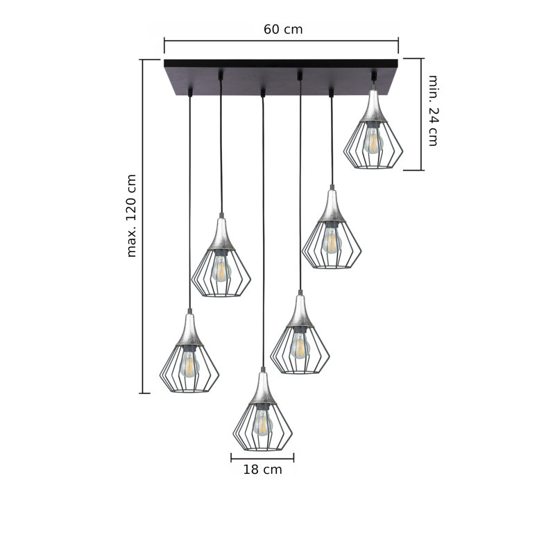 Bejkush 6 - Light Caged Pendant, Black/Silver