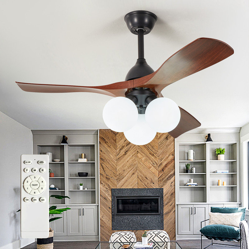 Ventilateur de plafond moderne à 3 pales de 42 po en noyer avec lumière 3 * E26 (sans ampoule), télécommande, 6 vitesses, flux d'air réversible, réglable en hauteur, silencieux pour le salon de la chambre à coucher