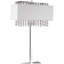 Lampe de table de 28 po en métal avec finition argentée, abat-jour blanc avec détails en cristal