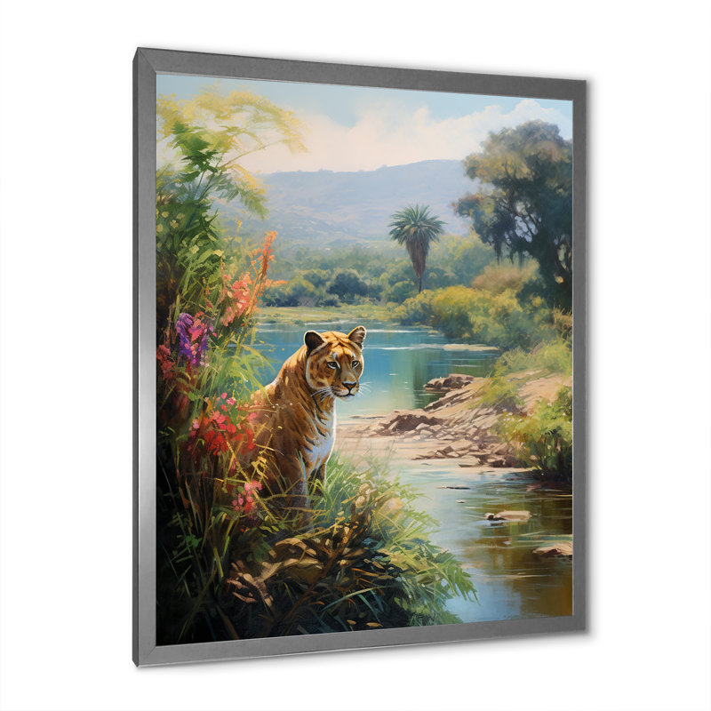 Green Panther Impressionist Retreat sur toile, H 32 po x l 24 po x P 1 po, Cadre photo argenté