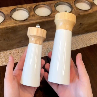 Salt And Pepper Grinders White Salt Shaker Wooden Pepper Salt Grinder Set Pepper Mill, 5" And 6"