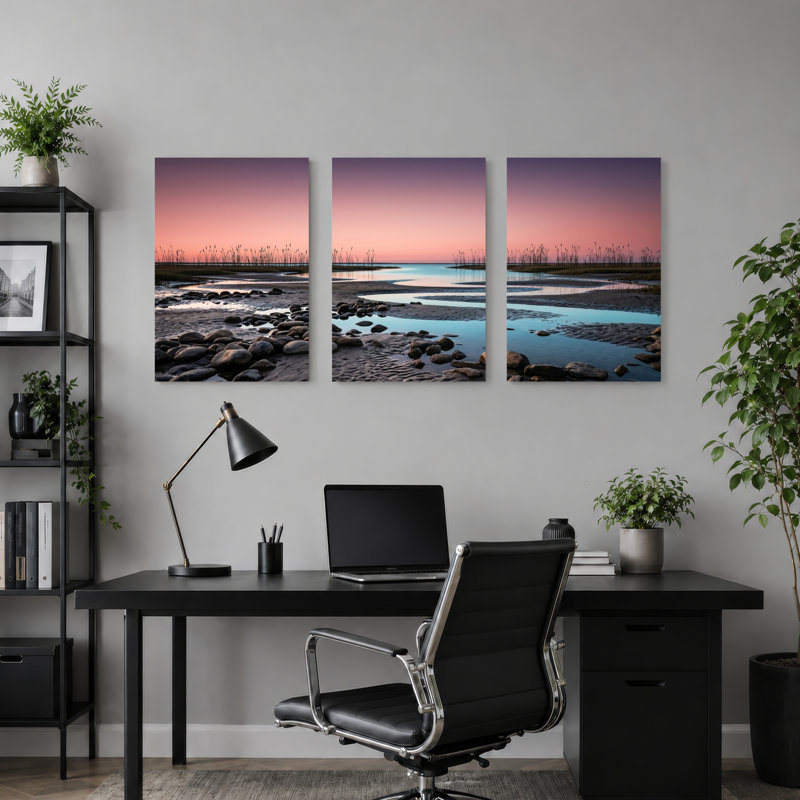 Ensemble de 3 toiles murales représentant des paysages de coucher de soleil, idéales pour la décoration du salon, de la chambre ou de la maison.