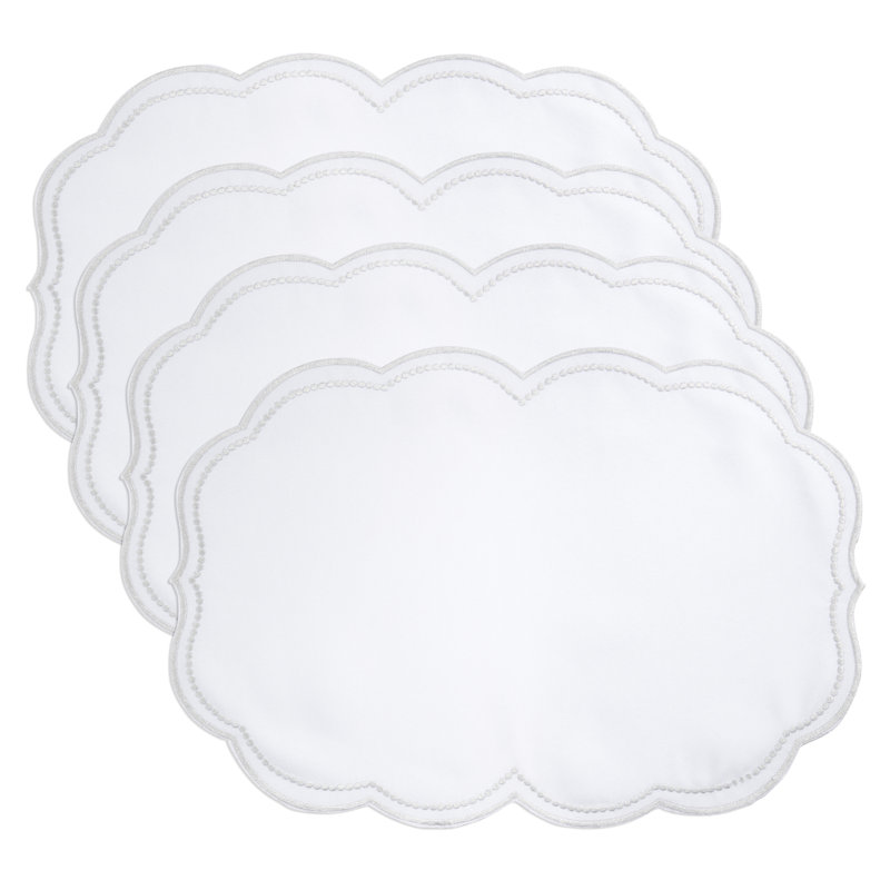 Napperon brodé à pois avec bordure festonnée (ensemble de 4), Blanc / Vert