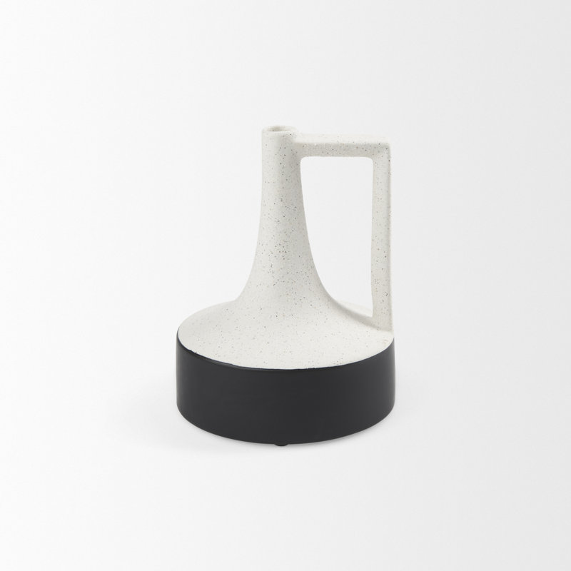 Vase de table en céramique Alisone, H 8 po x l 6 po x P 6 po, Blanc / noir