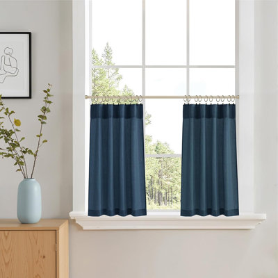  Kitchen Curtains for Small Windows 2 Tier Panels Back Tab Pocket Burlap Linen Sheer Cafe Curtain for Bathroom Cabinet,Farmhouse Window Covering