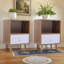 Bedside Table with Drawer and Storage Shelf, Compact Nightstand, Pine Wood Legs