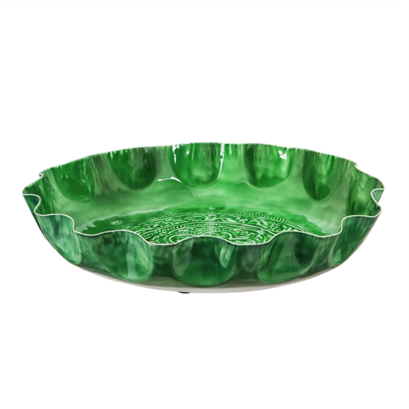 Bain d’oiseau en métal émaillé embossé, Vert