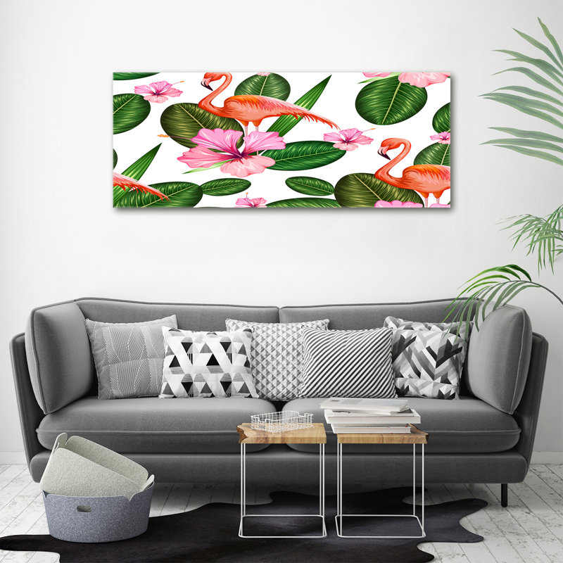 Flamingos And Plants - Wrapped Canvas Print