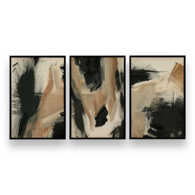 Ensemble de 3 échos brûlés ocre, H 37 po x l 75 po, Cadre flottant noir satiné
