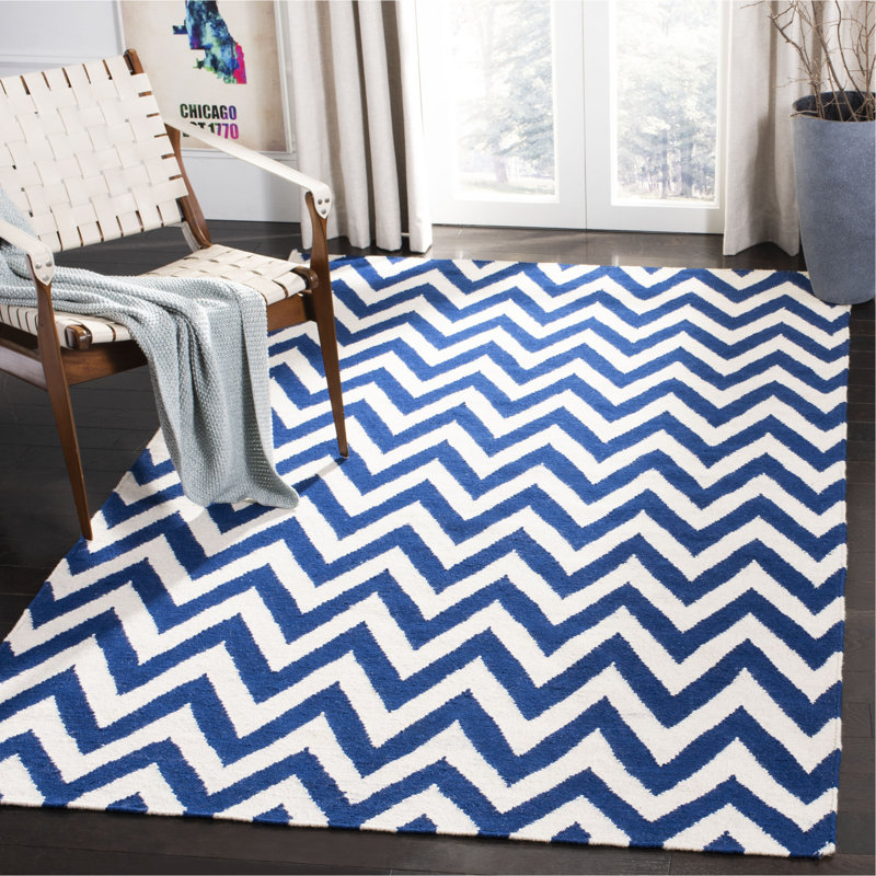 Tapis ivoire / bleu tissé à la main Emek, Rectangle 9 pi x 12 pi