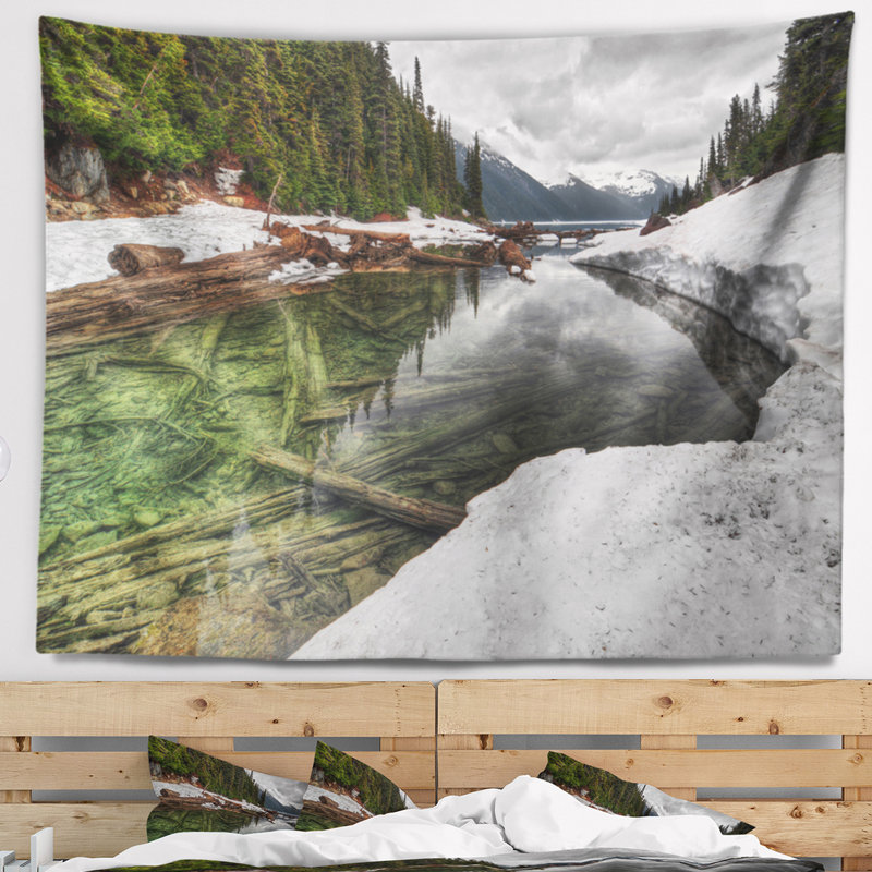 Tapisserie en polyester lake avec arbres en pin avec accessoires suspendus inclus, H 32 po x l 39 po