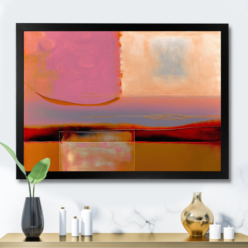 Earth Tone Mysteries II - Art mural abstrait sur toile, Cadre d'angle fermé noir, H 16 po x l 32 po x P 1 po