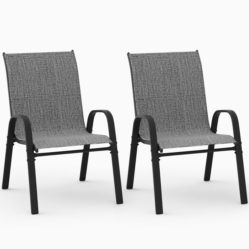 Ensemble de 2 fauteuils d'extérieur en métal thermolaqué, Gris foncé / Noir