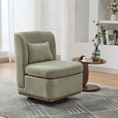 Chaise pivotante en métal avec accoudoirs en chenille de 25,2 po de largeur et 25,2 po de largeur et moderne, avec coussin, convient au salon, à la salle familiale, à la chambre à coucher, au salon et au bureau. Vert pâle