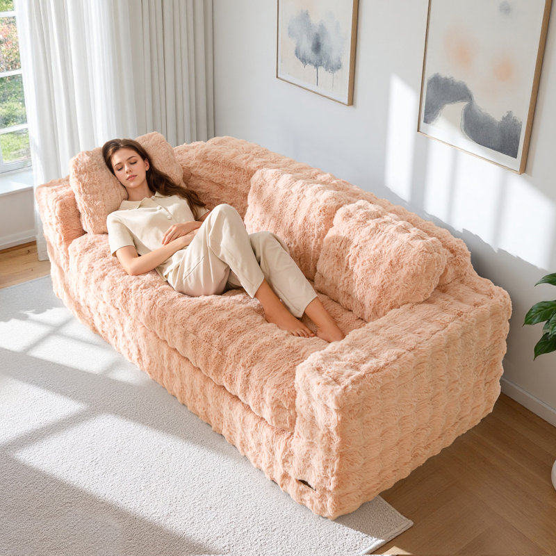 Boneless 74.8" Upholstered Sofa Couch, Pink