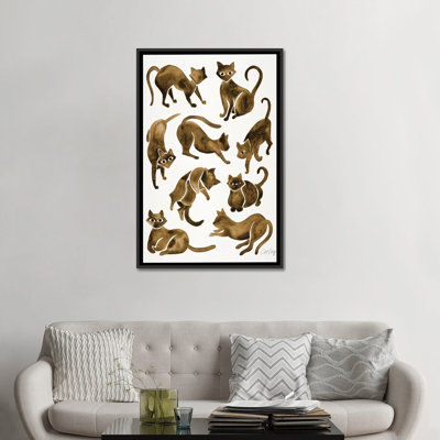 Reproduction de giclée sur toile tendue, "Cat Positions, sépia" par Cat Coquillette