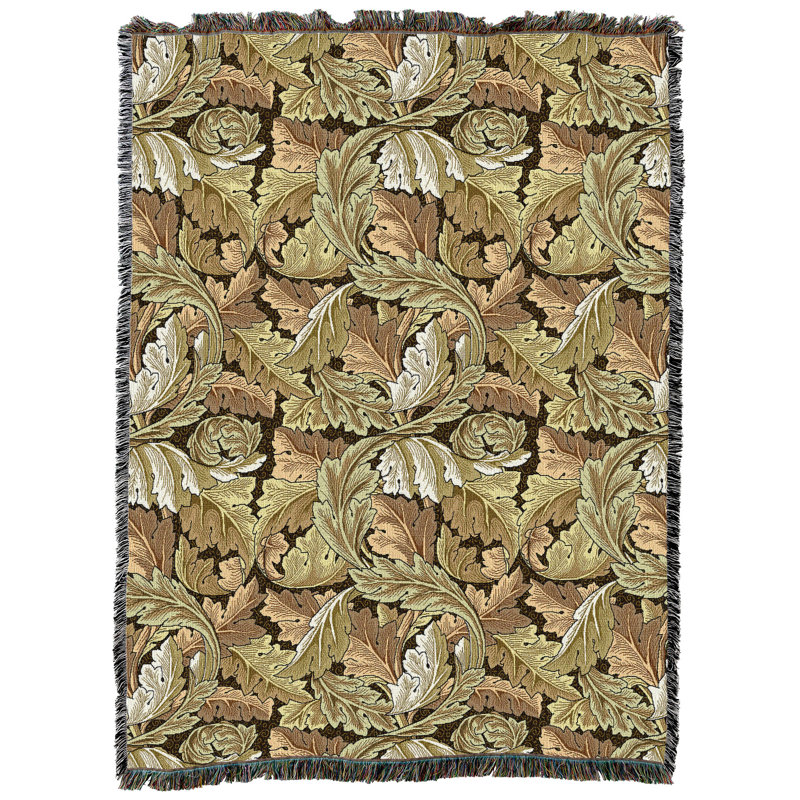 Couverture Pure Country Weavers William Morris Feuilles d'acanthe dorée XL - Arts et artisanat - Jeté de tapisserie cadeau tissé en coton - Fabriqué aux États-Unis (82 x 62)