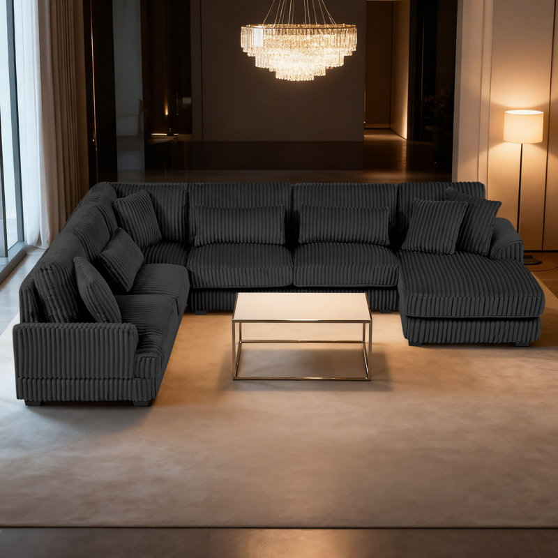 Canapé modulaire moderne rembourré en tissu de velours côtelé, Velours côtelé gris