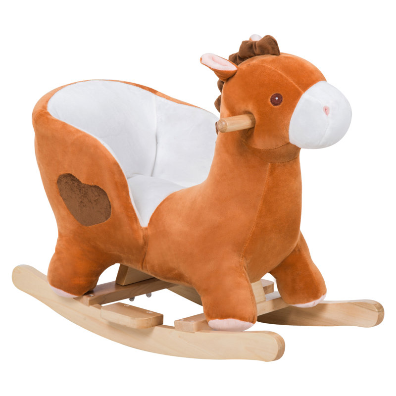Brown Plush Rocking Horse with Wooden Base and Songs