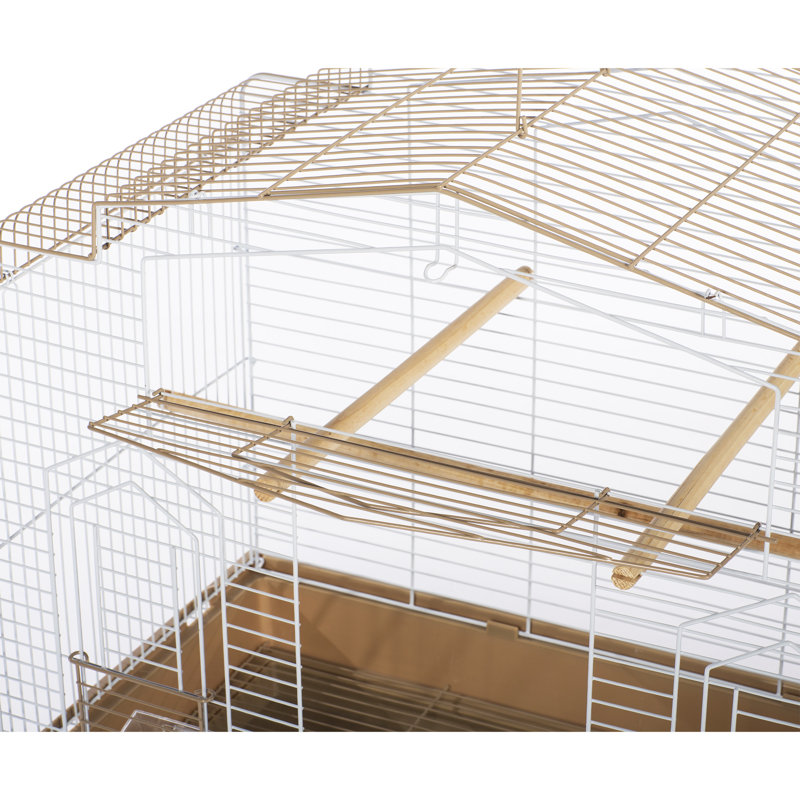 Barn Style Brown and White Bird Cage with Perch
