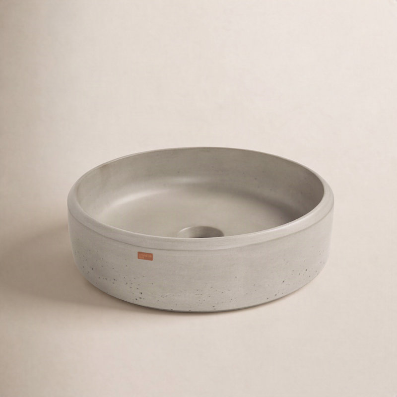 Konkretus Ubud 14.5'' Concrete Circular Bathroom Sink, Rain Gray