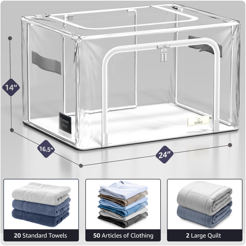 Sorbus Small Stackable Storage Bins, 2-Pack, Metal Frame, Clear Collapsible Design, Zipper Closure, 4 Pack, Large