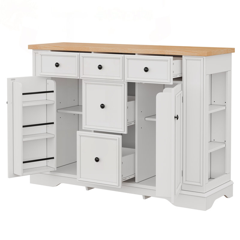 Buffet à 5 tiroirs et 2 armoires Farmhouse, Walnut/White