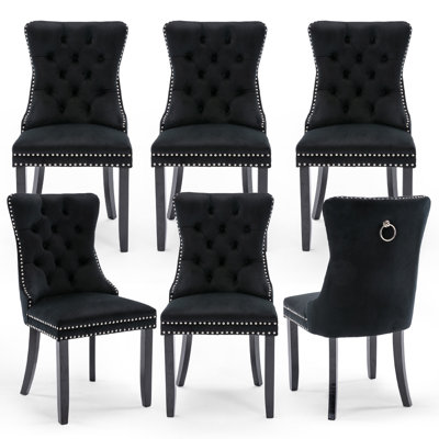 Velvet Dining Chair Tufted Dining Room Chair With Solid Wood Leg (set Of 6)