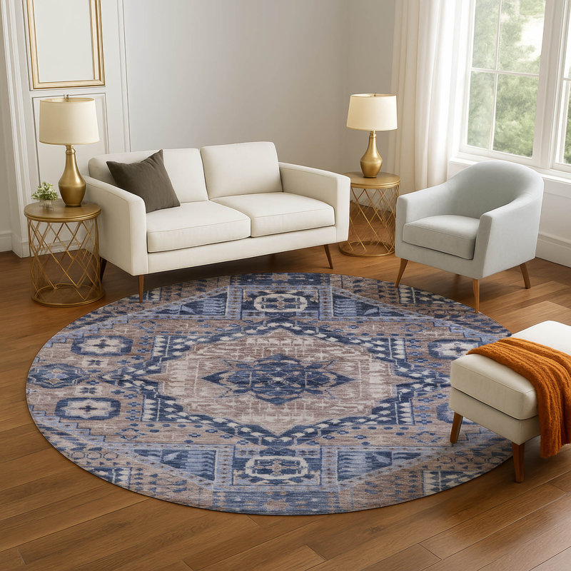 Premium Machine Washable Mayfield AMF1924 Diamond Rug, Round 8'