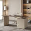 Bureau moderne en noyer de 63 po avec plateau en bois massif et 3 tiroirs de rangement Dunte-856272569