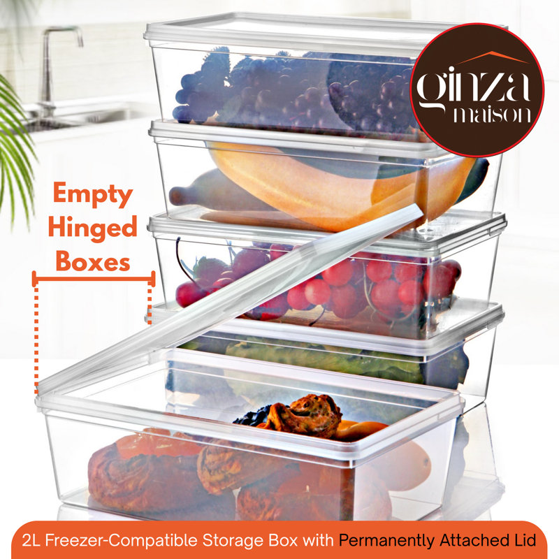 Contenants de rangement en plastique transparent avec couvercle à charnière 67,63 oz liq. Ginza Maison