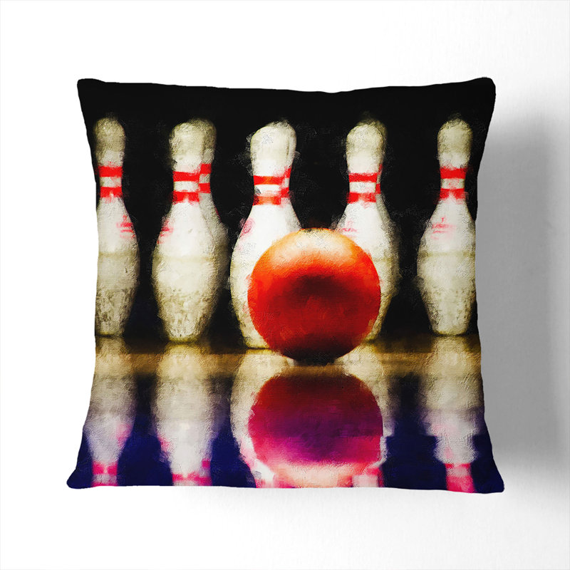 Ten Pin Bowling Painting Square Throw Cushion, Black, 40cm H x 40cm W x 15cm D