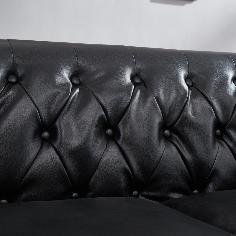 Chesterfield Sofa Tufted Design with Storage, Black Faux Leather