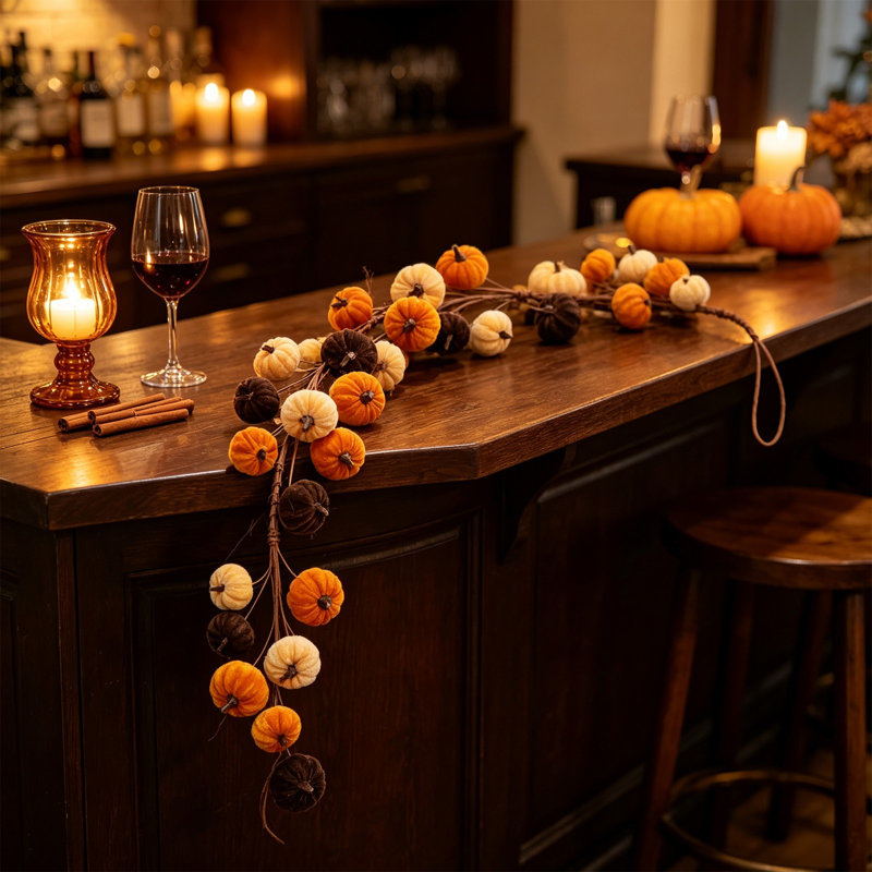 Décoration d'Halloween en rotin artificiel avec citrouille, décoration de table pour le foyer et la fête de l'Action de grâce