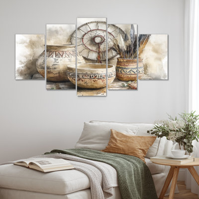Native Art Pottery Desert Serenity III - Boho Pottery, ensemble d'art sur toile