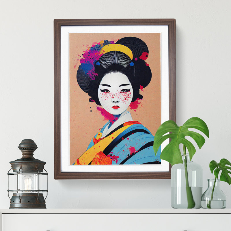 Geisha Splashed No.3 1 Piece Single Picture Frame Painting, 64cm H x 46cm W x 2cm D, Walnut