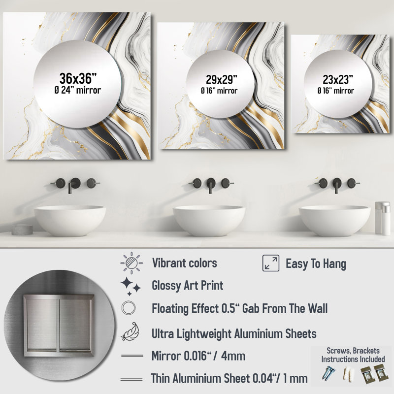 Elmor - Abstract Square Mirror Wall Art For Bathroom, 29" x 29"