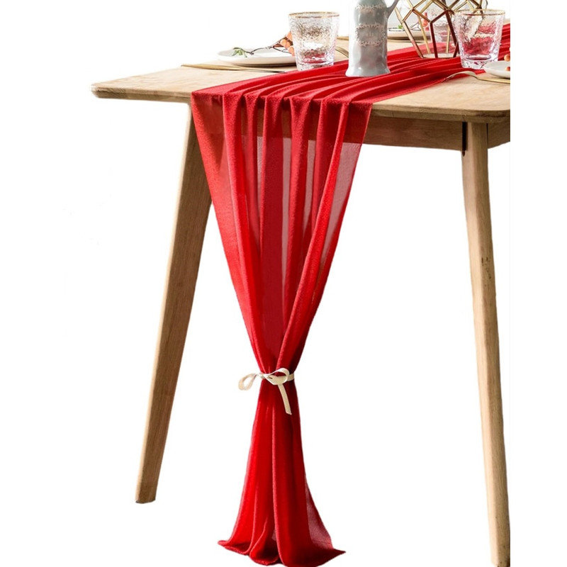 Chemin de table en mousseline de soie, Rouge, L 236,22 po x l 29,53 po