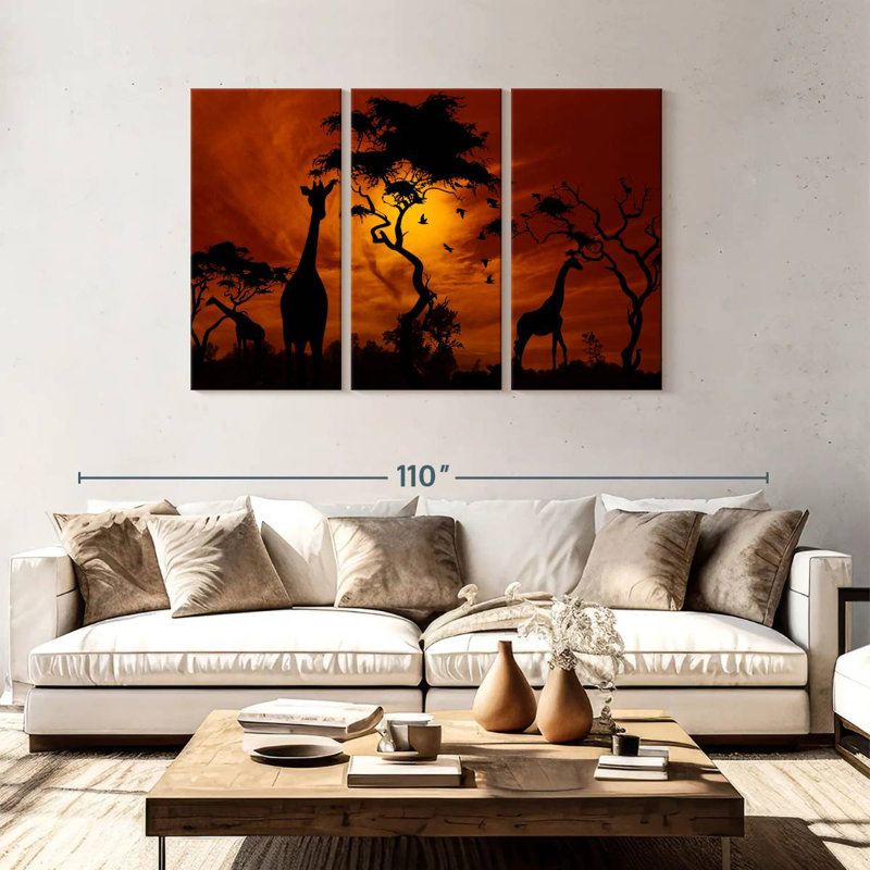 Silhouetted African Giraffes, 48" H x 74" W