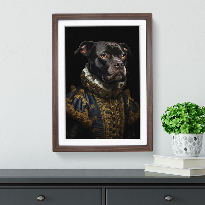 Staffordshire Bull Terrier Renaissance - Single Picture Frame Print on Wood, 34cm H x 25cm W x 2cm D, Walnut