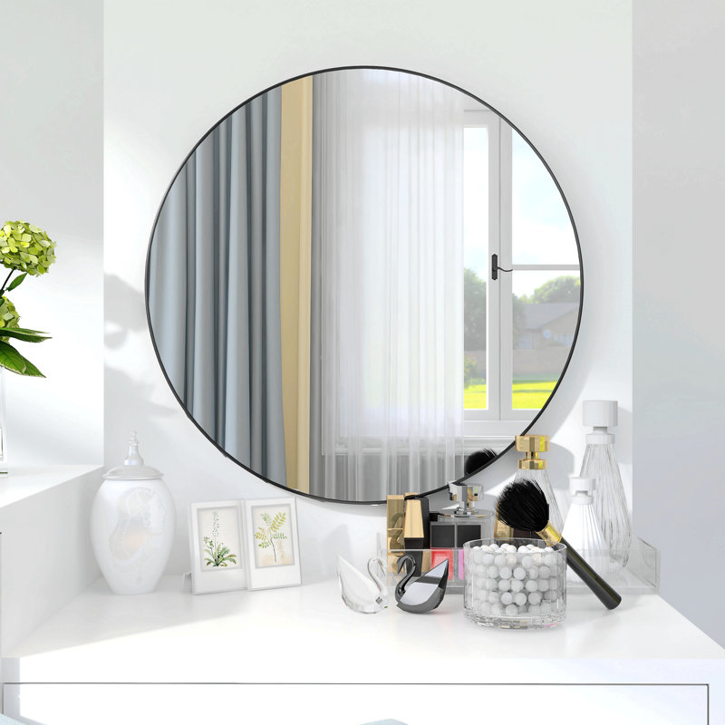 24"  Large Round Black Circular Mirror