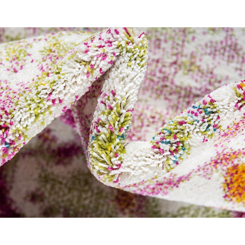 Rose géométrique/vert Tapis décoratif elivra, Rectangle 6 pi x 9 pi