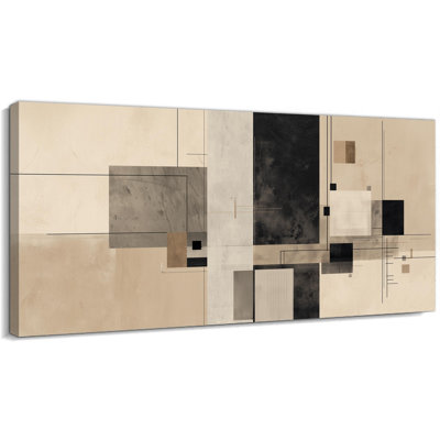 CXVU, art mural abstrait moderne, impression sur toile géométrique gris beige, décoration murale neutre contemporaine pour le bureau de la chambre à coucher, galerie tendue prête à accrocher 12 x 24 po