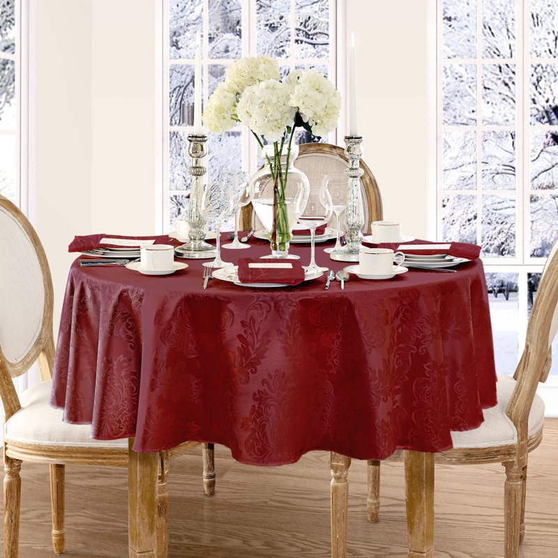 Nappe en jacquard de polyester uni à damas floral Burchfield, Bourgogne, Rond L 70 po x l 70 po