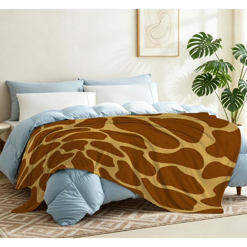 Jeté en flanelle brune molletonnée, imprimé tigre de girafe, Throw 50" x 60"